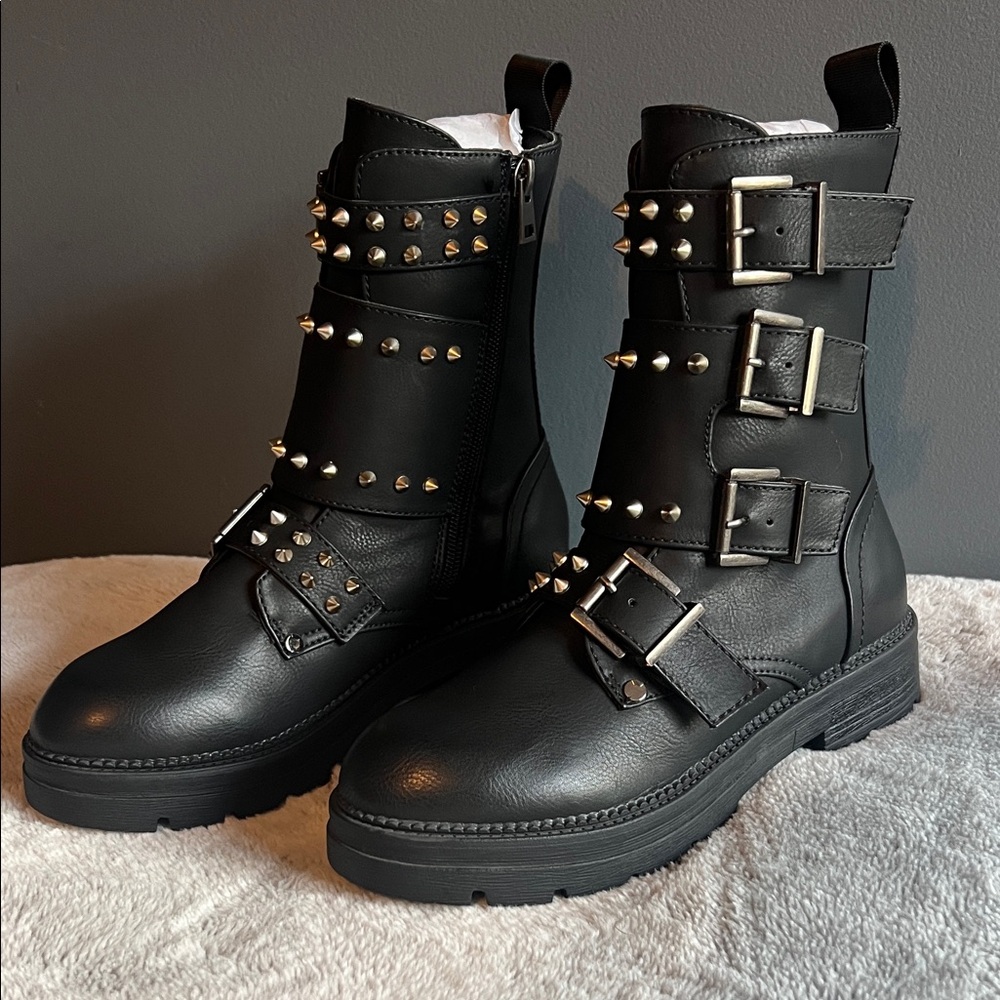 Steve Madden Black Studded Combat Boots